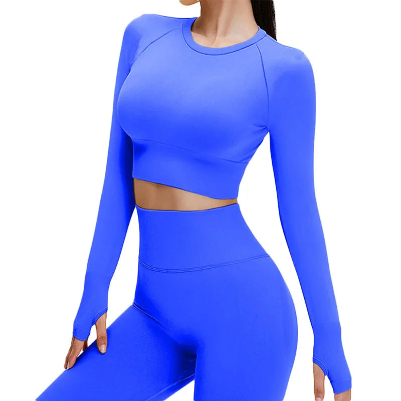 Seamless Yoga Set Fitness Suits 2/3/4 PCS Women Sportswear Gym Leggings Long Sleeve Crop Top Workout Sports Clothing Woman Wear