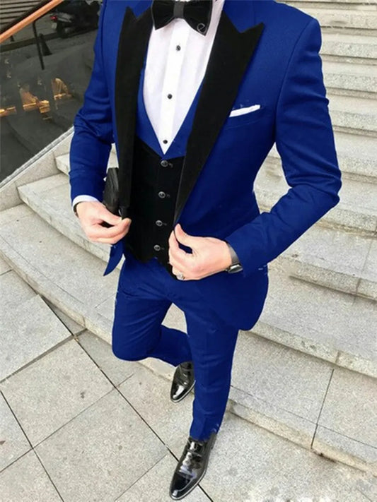 2023 Royal Blue Blazer Pants Black Vest Business Suits Causal Suits Groom Tuxedos For Wedding Terno Masculino Costume Homme 3PCS