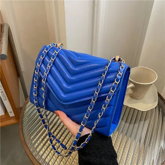 Blue Square Girl Woman Luxurious Shoulder PU PVC Leather Women Lady Bags Handbag Phone Case Purses Square Tote Women's  Bag