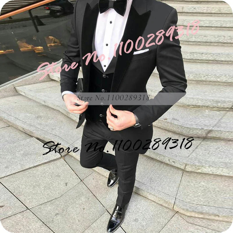 2023 Royal Blue Blazer Pants Black Vest Business Suits Causal Suits Groom Tuxedos For Wedding Terno Masculino Costume Homme 3PCS